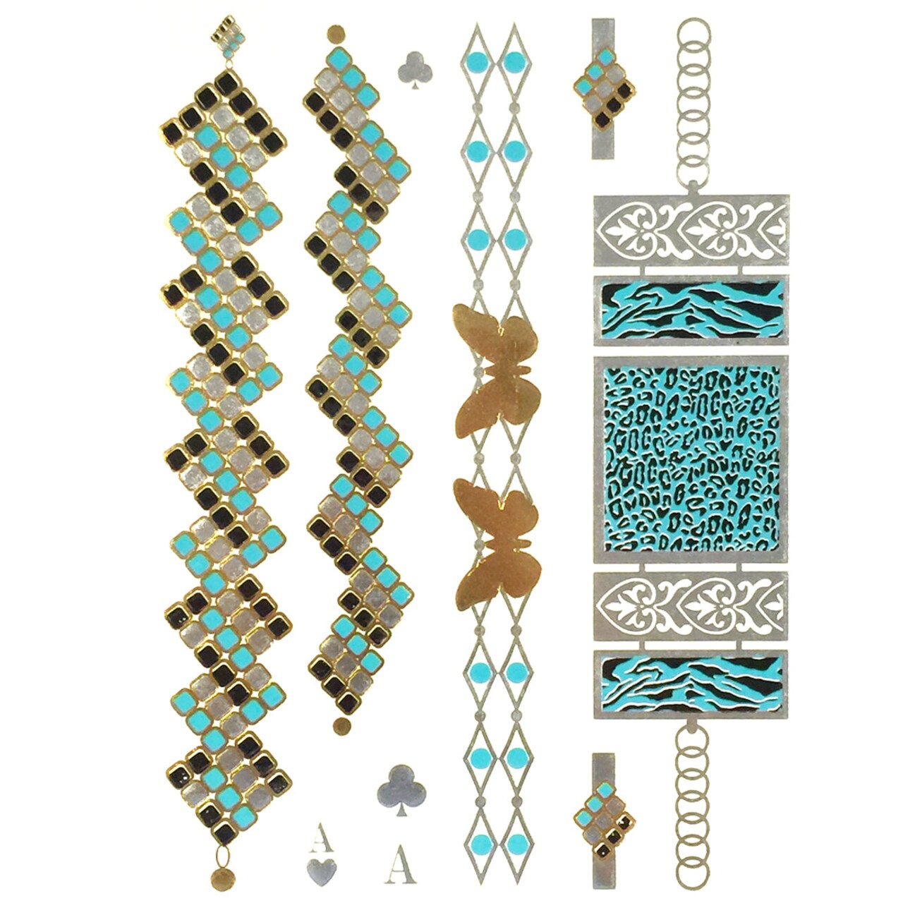 Wrapables Celebrity Inspired Temporary Tattoos in Metallic Gold Silver and Black, Rubix Butterfly, Large